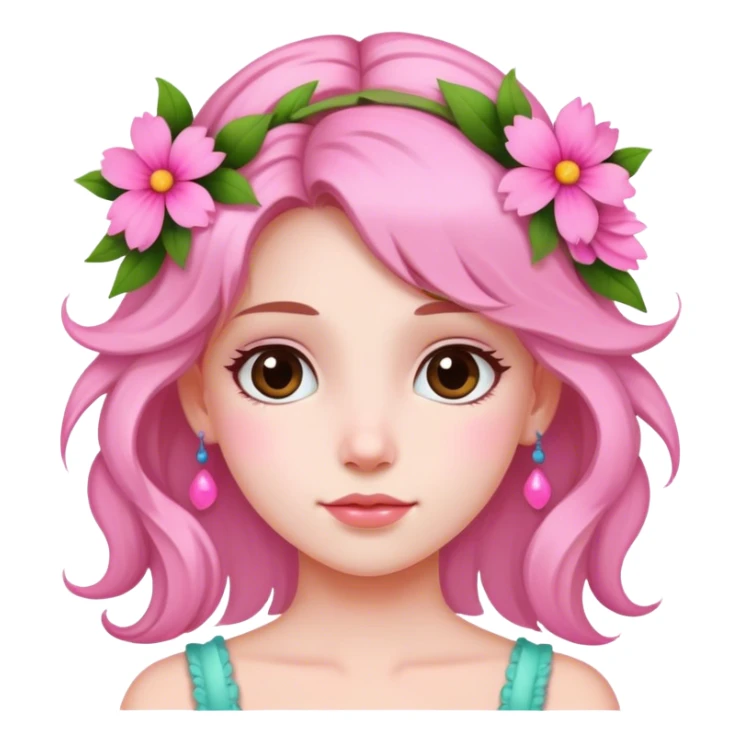 White girl with pink flowers in hair sticker