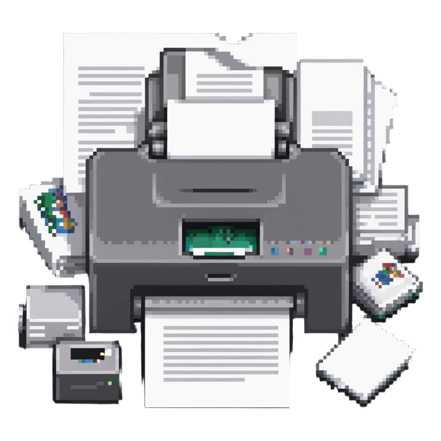 pile of paper and a printer, simple design sticker