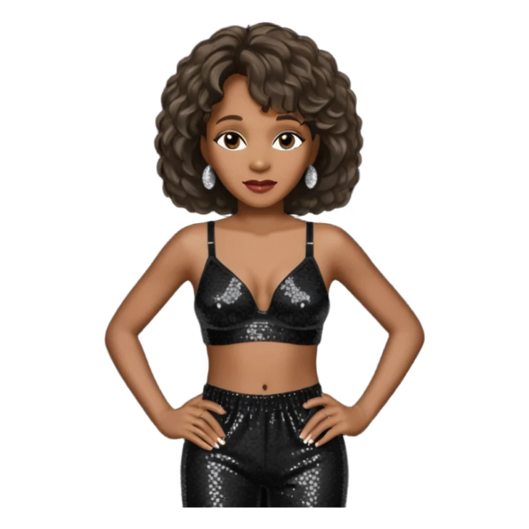 Whitney Houston with black sequin baggy bra, black sequin baggy pants sticker