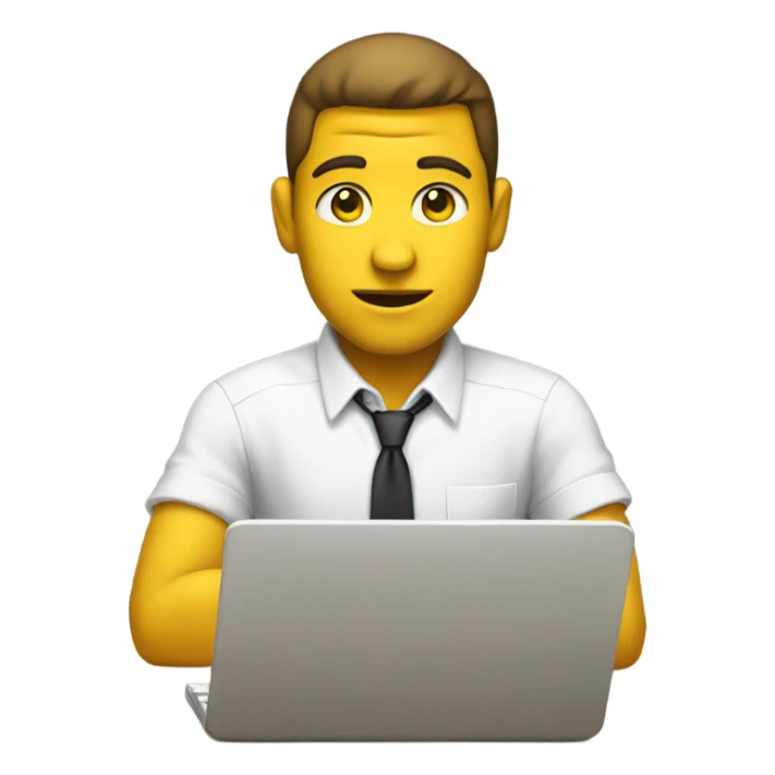 yellow skin man using white keyboard on desk wearing white button down shirt front view sticker