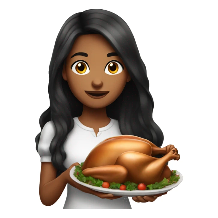 pretty young long black haired girl holding turkey  sticker