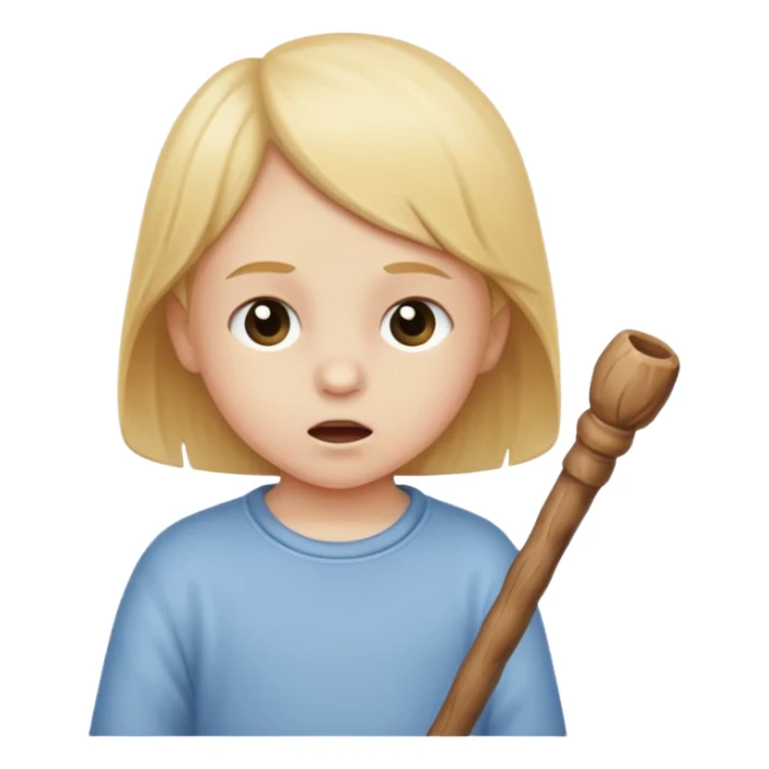 The white child blows into the stick sticker