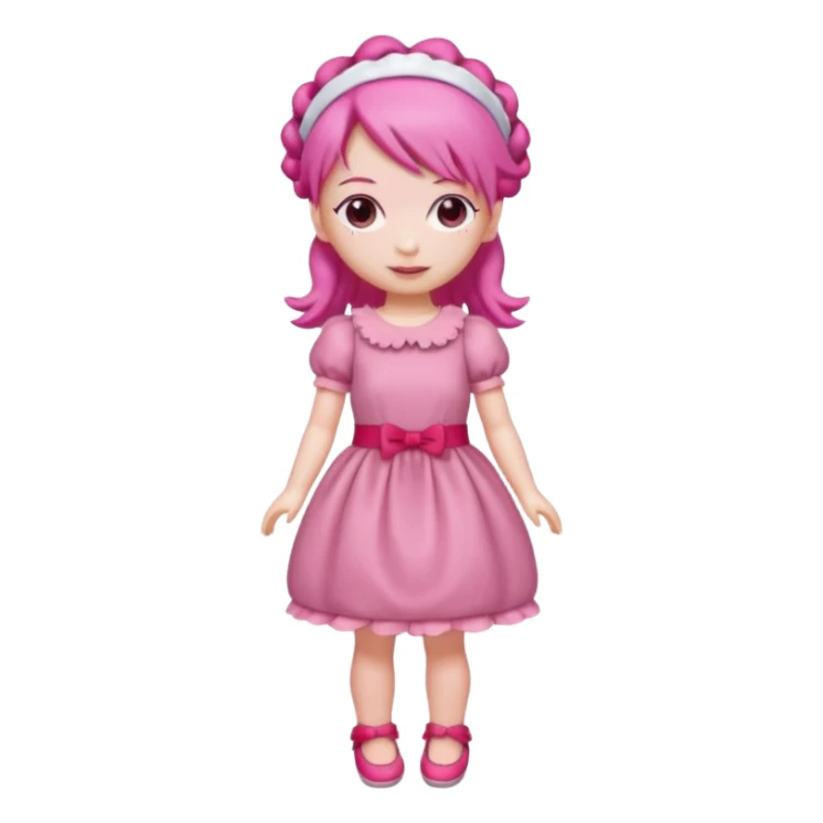 Isolated detaile illustration modern raspberry torte doll figurine full body with pink hair and a pink hairband standing sticker