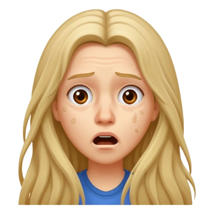 A long-haired woman with acne on her face shows a shocked expression. sticker