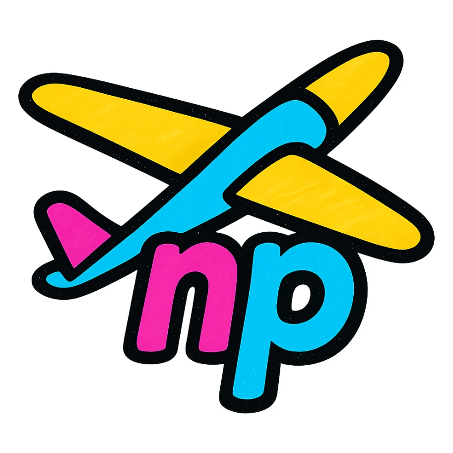 a colorful logo style glider with 'np' text sticker