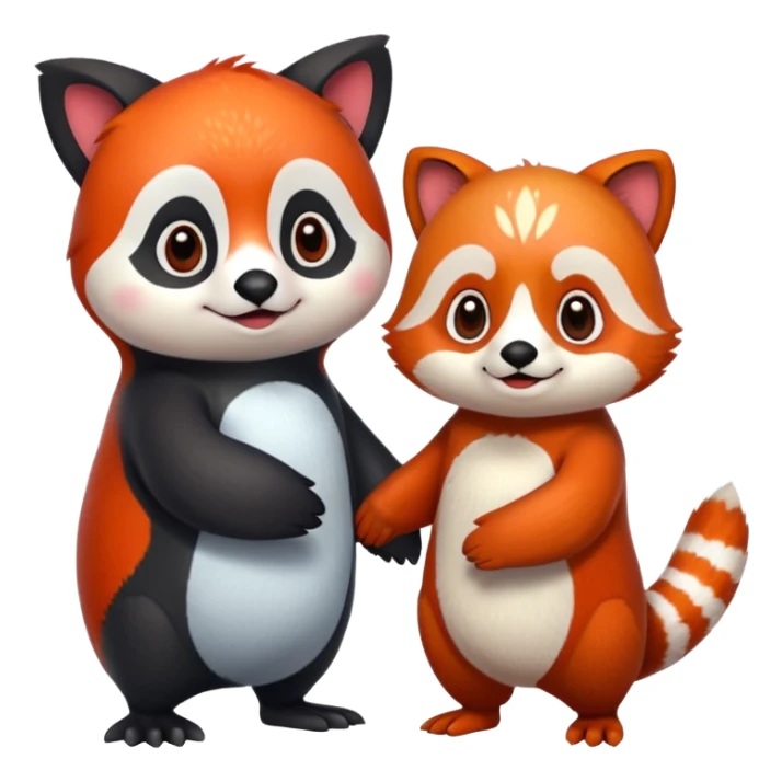 A cartoon  cute one penguin and one red panda  seperste animals not a combination of the animals holding "hands" sticker