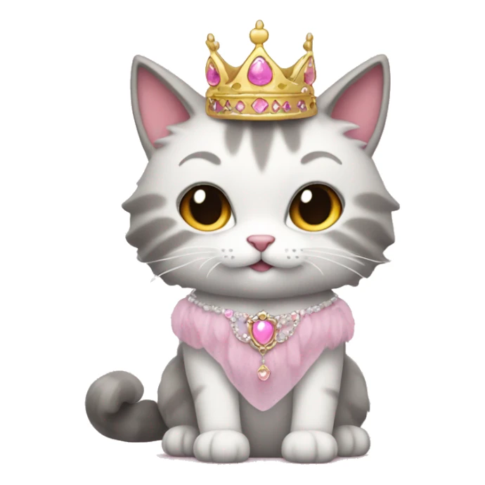 fluffy cat in a princess dress and a pink tiara sticker