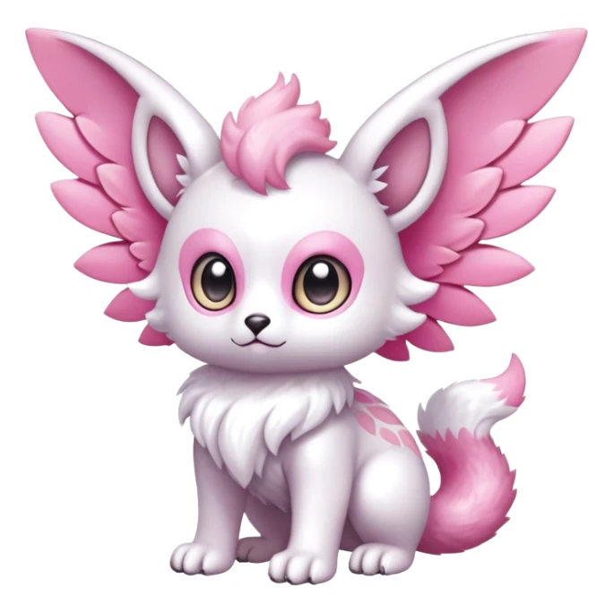 Shiny epic glittery divine white gold pink animal-fakemon-creature with head-ear-wings, cute, adorable, big eyes, fluffy tail sticker