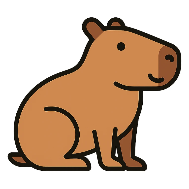 capybara, color outline icon, soft brown tones, black outlines, friendly expression sticker