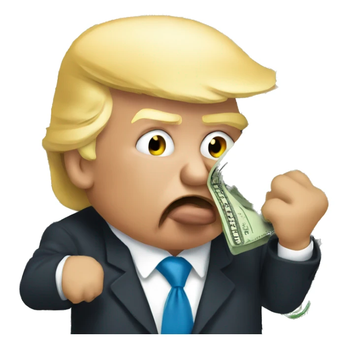 Donald Trump biting his money sticker