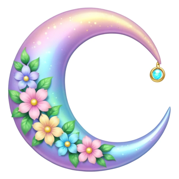 glossy Pastel iridescent floral shiny l crescent damask moon sticker
