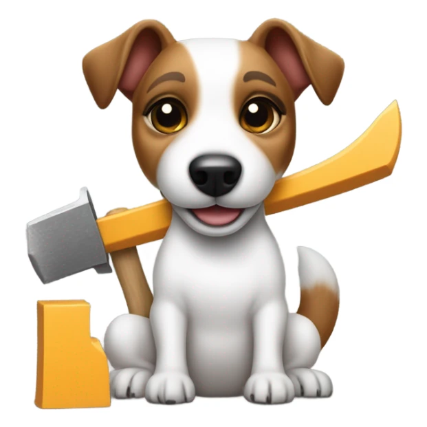 Jack Russel Terrier working with a hammer and saw sticker