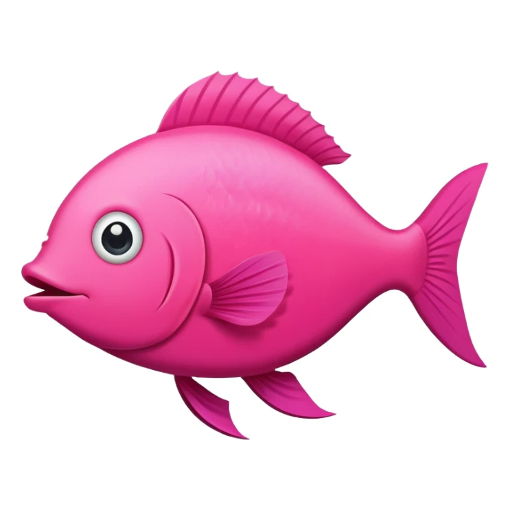 bright pink fish seen in exact side view, facing perfectly to the right, only one eye visible, complete flat 2D side profile, derpy expression with silly smile, flat like a paper cutout sticker
