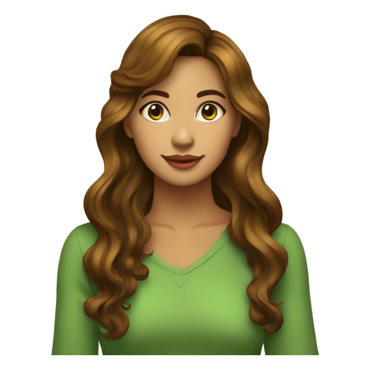 Mujer joven cabello con ondas color castaño largo pero con el cabello recogido a medias, ojos color miel tirando a verdes, piel blanca sticker