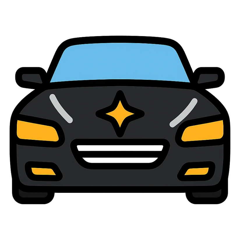 small bright silver or gold star on the glossy black surface of a high-end car, main color glossy black, subtle reflections, emphasis on mirror-like shine, modern and clean, not overloaded sticker