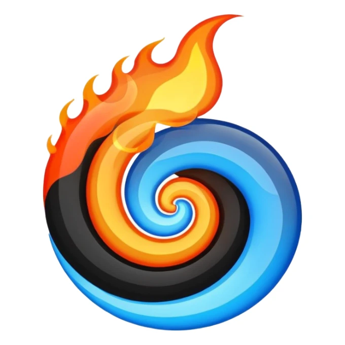 Let the background be black themed fire and water spiral shape sticker