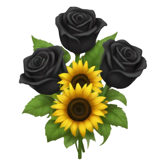 Bouquet of black roses and sunflowers sticker