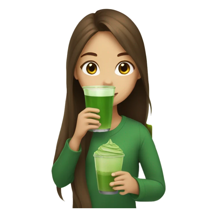 Girl with long brown hair drinking matcha sticker