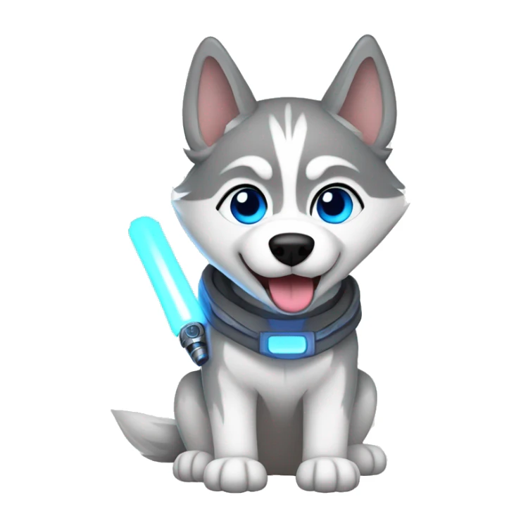 Gray Siberian Husky with blue eyes Jedi holding lightsaber  sticker