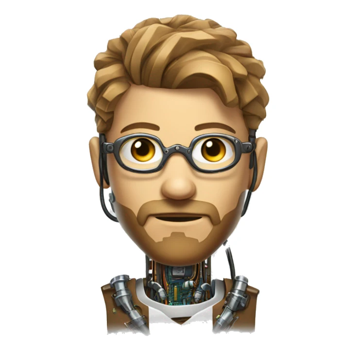Male cyborg head with light brown hair, light brown beard, steampunk glasses, circuits, wires  sticker
