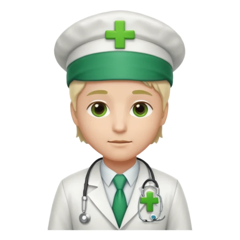a doctor in white suit with a doctor hat with green cross sticker