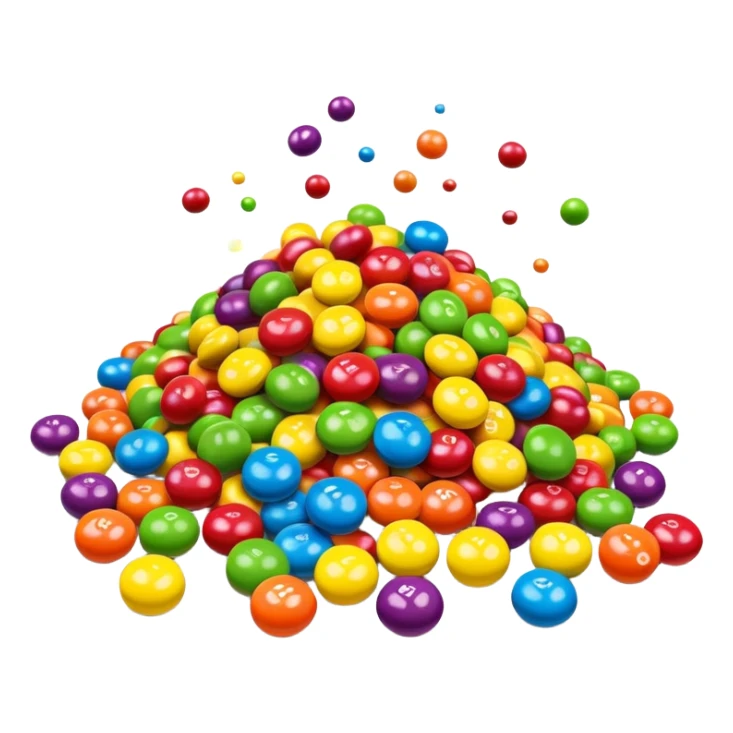 Skittles candy package spilling colorful round candies, rainbow colors sticker