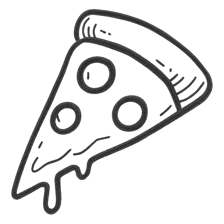 slice of pizza, sketchy black lines, no fill, playful, minimal background sticker