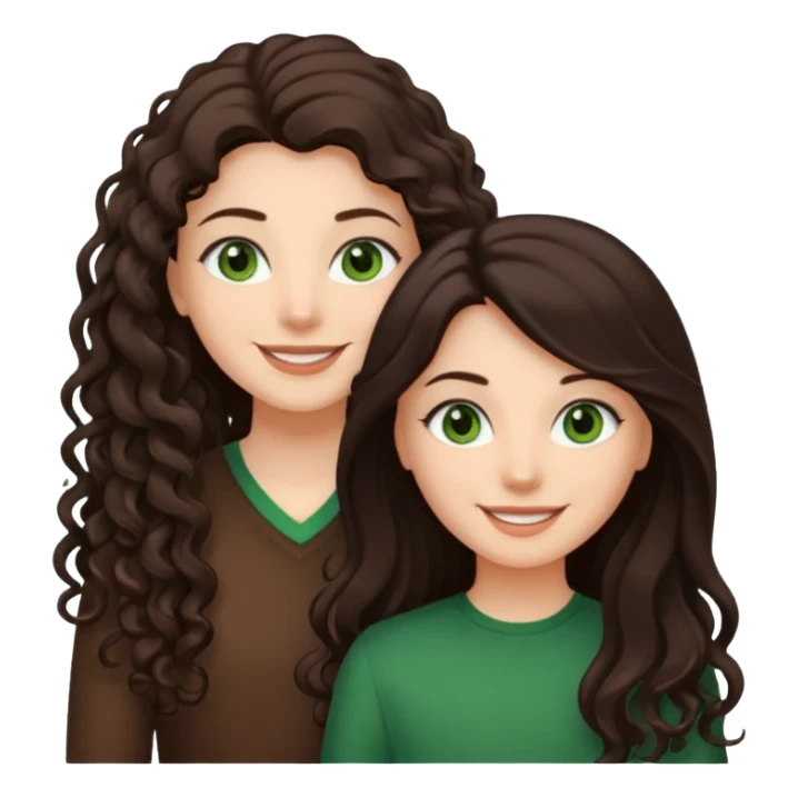 Two besties: 1: long ironed straight darkbrown hair, green eyes 2: long curly darkbrown hair, brown eyes sticker