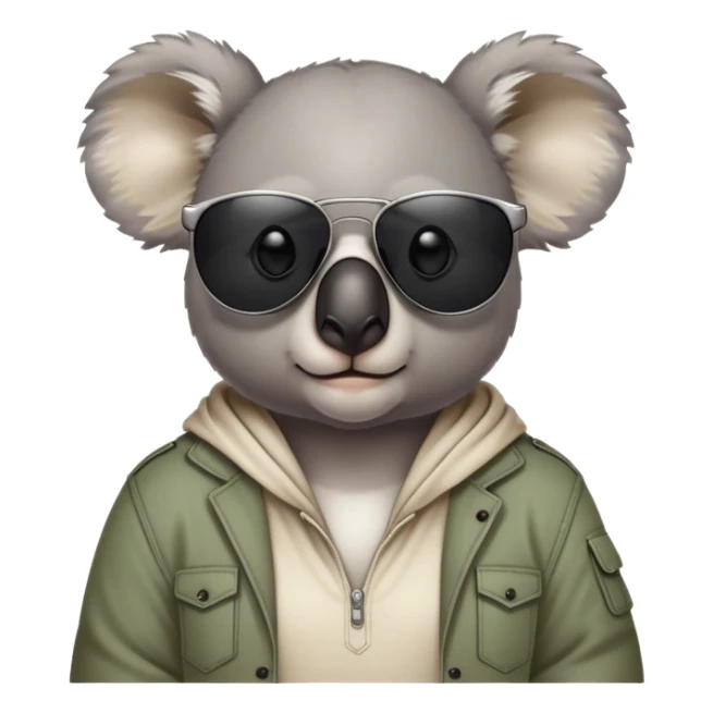 anthropomorphised koala in casual clothing, wearing dark sunglasses, fierce pose sticker