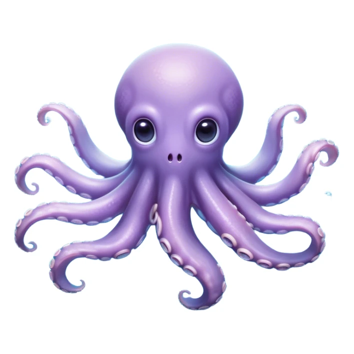 Meme-Worthy Floating Baby Octopus Portrait Emoji, Drifting gracefully in the water with soft, curled tentacles and a dreamy, weightless posture, showcasing a smooth, rounded light blue-purple body with mesmerizingly large, gentle eyes gazing into the abyss, Simplified yet poetically expressive features, highly detailed, glowing with a soft, celestial marine glow, high shine, quiet and mystical, stylized with an air of deep-sea serenity, soft glowing outline, capturing the essence of a tiny, peaceful cephalopod floating endlessly in the infinite beauty of the ocean depths! sticker