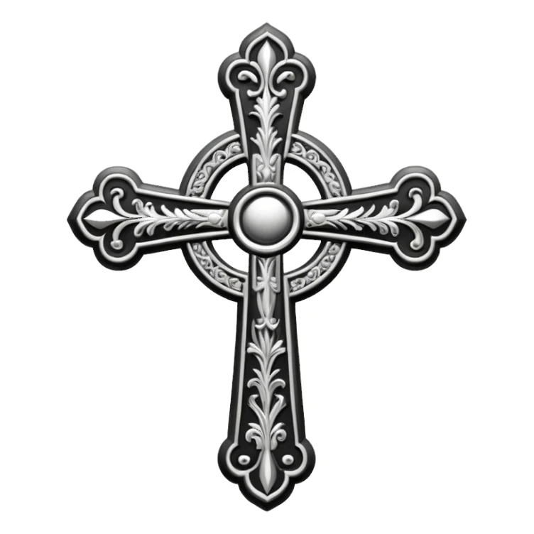 a black and white detailed latin cross sticker
