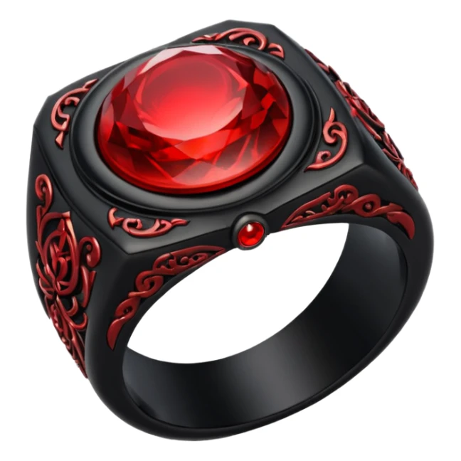iOS sticker, dark fantasy ring, black metal, red inner glow, minimal sticker