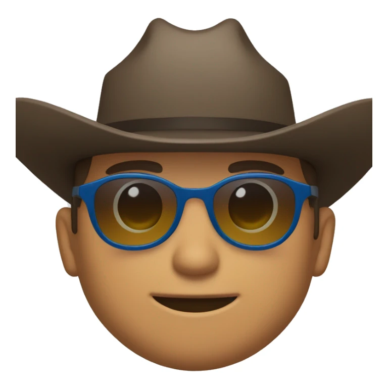 male in blue collared shirt in sunglasses and a cowboy hat sticker
