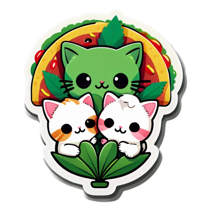 Kawaii Cannabis leaf and kittens eating tacos kawaii style  sticker