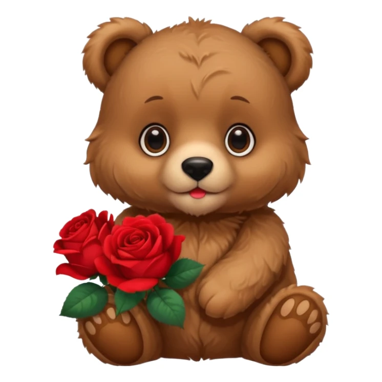 Cute bear with puppy dog eyes holding roses  sticker