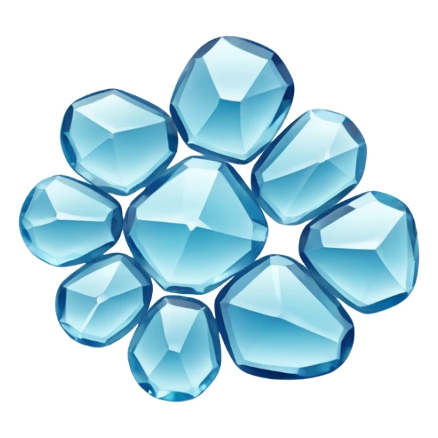 small translucent cluster of irregular crystal-like grains with gelée texture and glossy surface, slightly rounded and bumpy, colors from pearly white to transparent, living hydrated structure, soft lighting, subtle shadows, emoji scale sticker