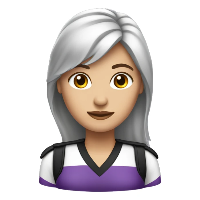 Mujer con cabello largo, lacio y de color negro, piel clara, vestida con uniforme de color violeta  sticker