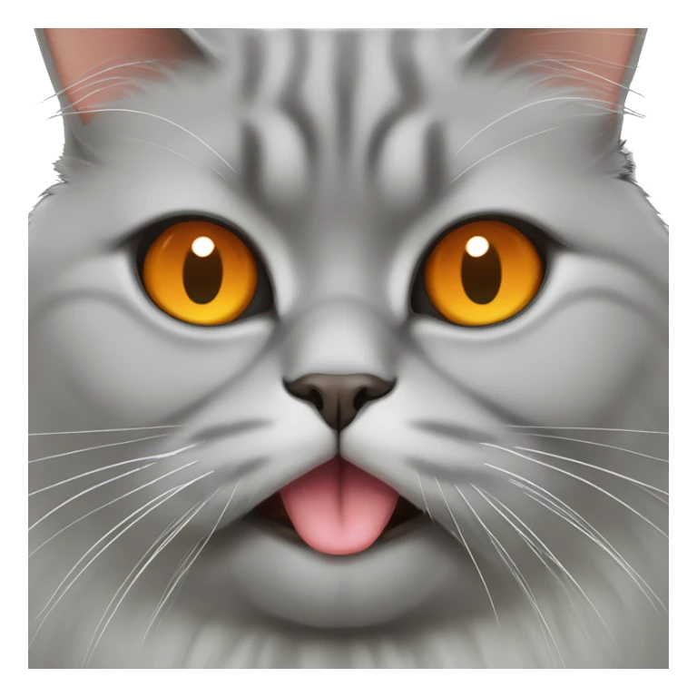 Gray fat cat, Persian cat, orange eyes, tongue sticking out sticker