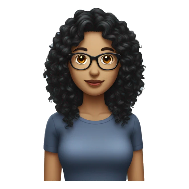 Long black Curly hair woman black eyes with glasses sticker