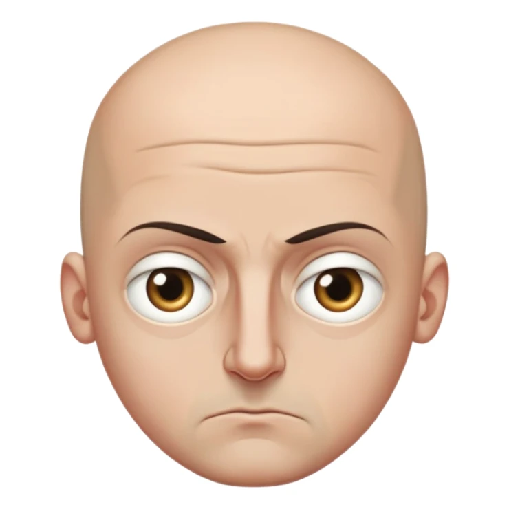 Steven Miller, bald, intense scowl, very narrow rectangular head, bottom lip sticking out, eyelids nearly shut and drooping on the outer sides, pronounced dark areas around eyes sticker