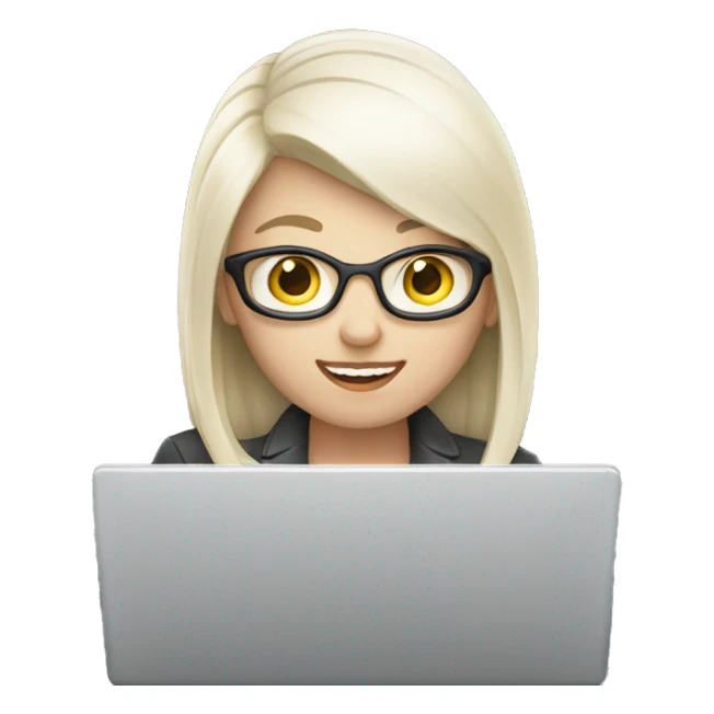 White-skinned firlancer working on laptop sticker