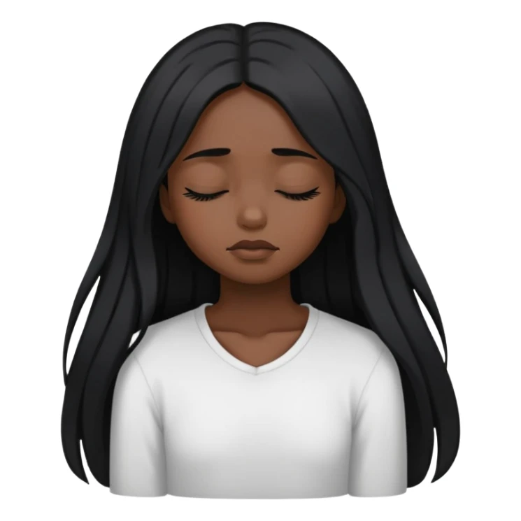 black dark girl with black long hair super sad eyes closed sticker