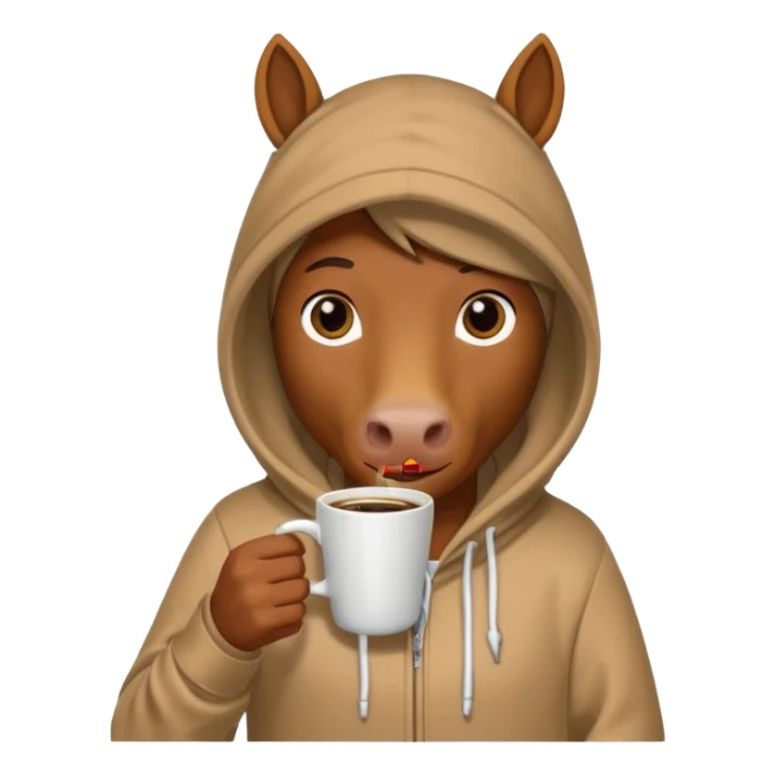  horse with hoodie character holding coffee sticker