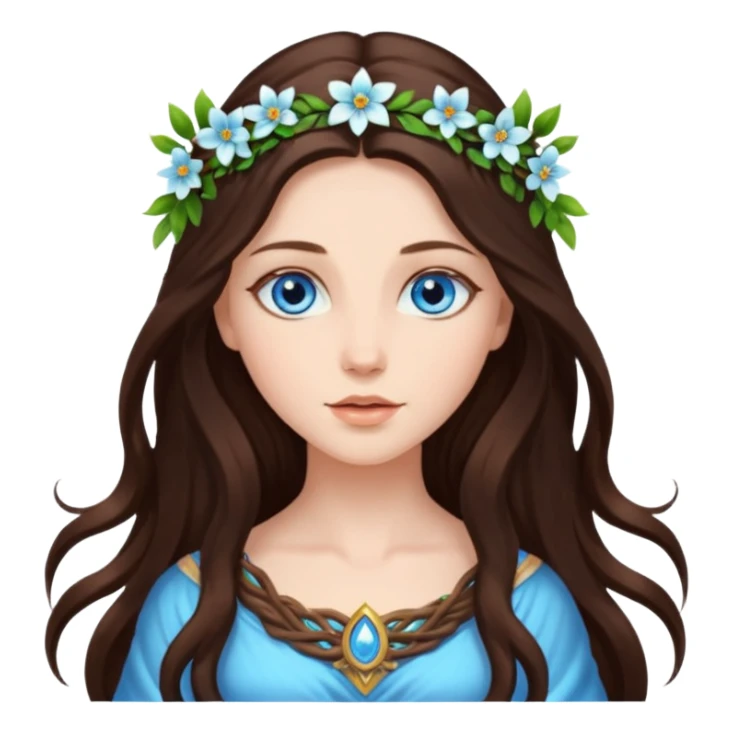 Spring goddess long brunette hair blue eyes sticker