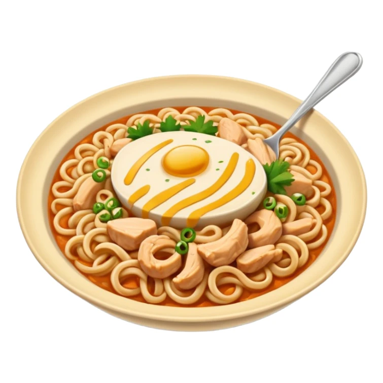 plato de fideos con salsa huancaína y pollo empanizado sticker