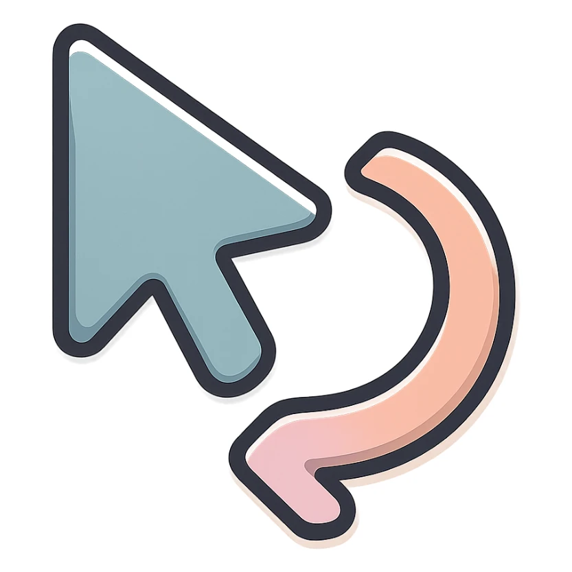 mouse cursor arrow with smooth curve to the right, thin clean contours, soft rounded shapes, pastel palette #98B5BC, #B5B3C1, #C9A3C9, #E4C0CA, #F7DCD1, #F7C0AA, detailed shadows and highlights, soft lighting, transparent background sticker