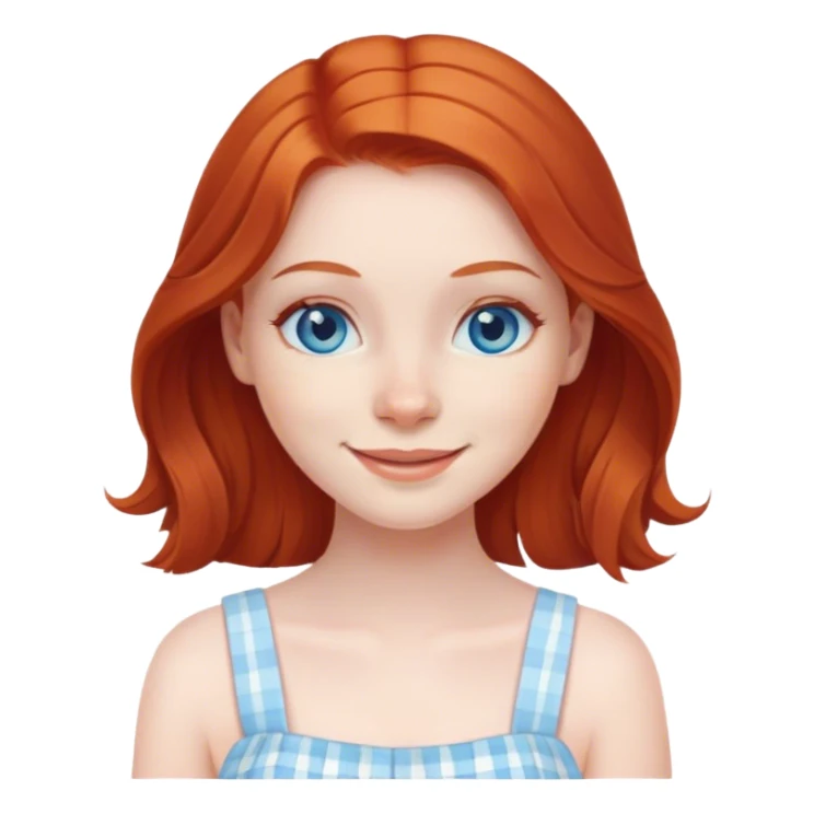 A redhead girl with blue eyes, pale skin, wearing a sundress sticker