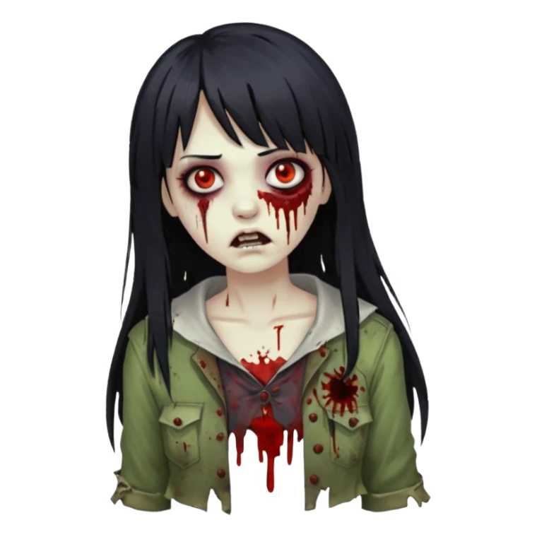 Faça uma mulher zumbi de franja cabelo longo preto 🧟‍♀️ sticker