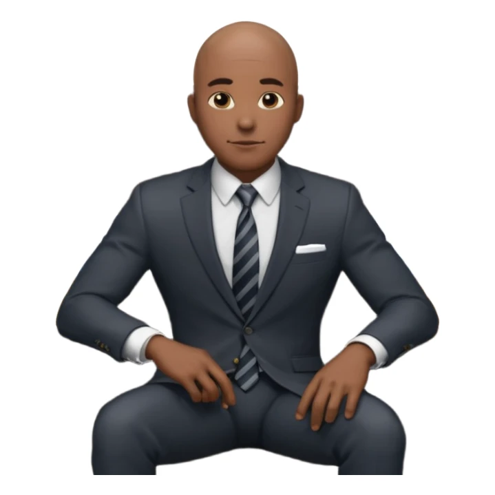 Black man, bald, in a suit, sitting on a chair in the office  sticker