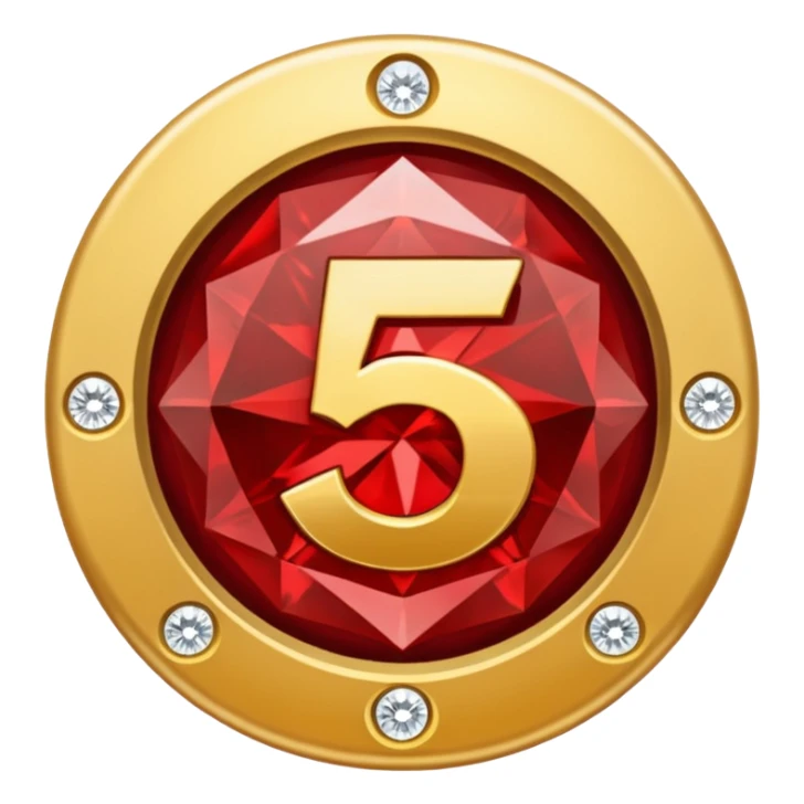 Make a round icon for a paid subscription, a red diamond, and the number 5. sticker